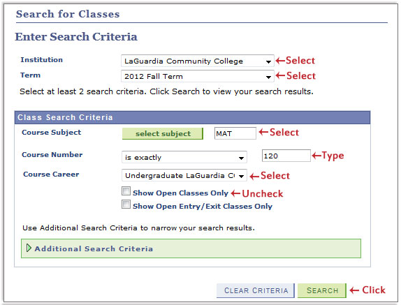 CUNYFirst Schedule of classes instructions